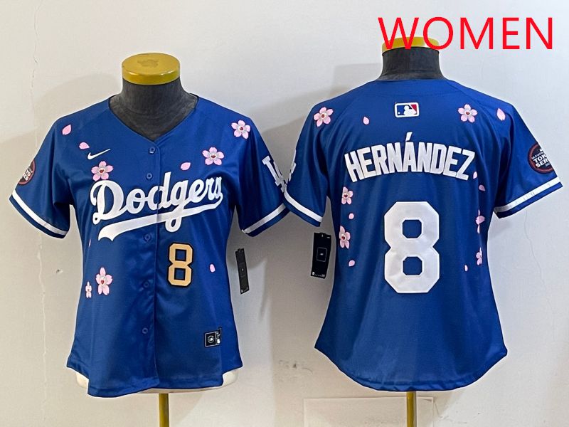 Women Los Angeles Dodgers #8 Hernandez Blue Sakura Edition 2025 Nike MLB Jersey style 9->women mlb jersey->Women Jersey